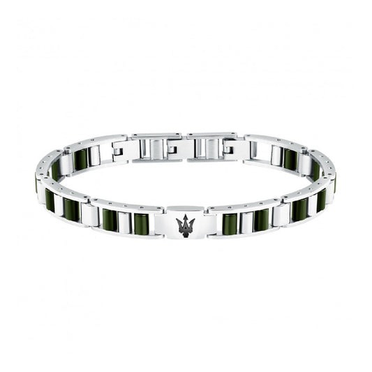 Bracciale catena da uomo Maserati in acciaio rodiato e verde