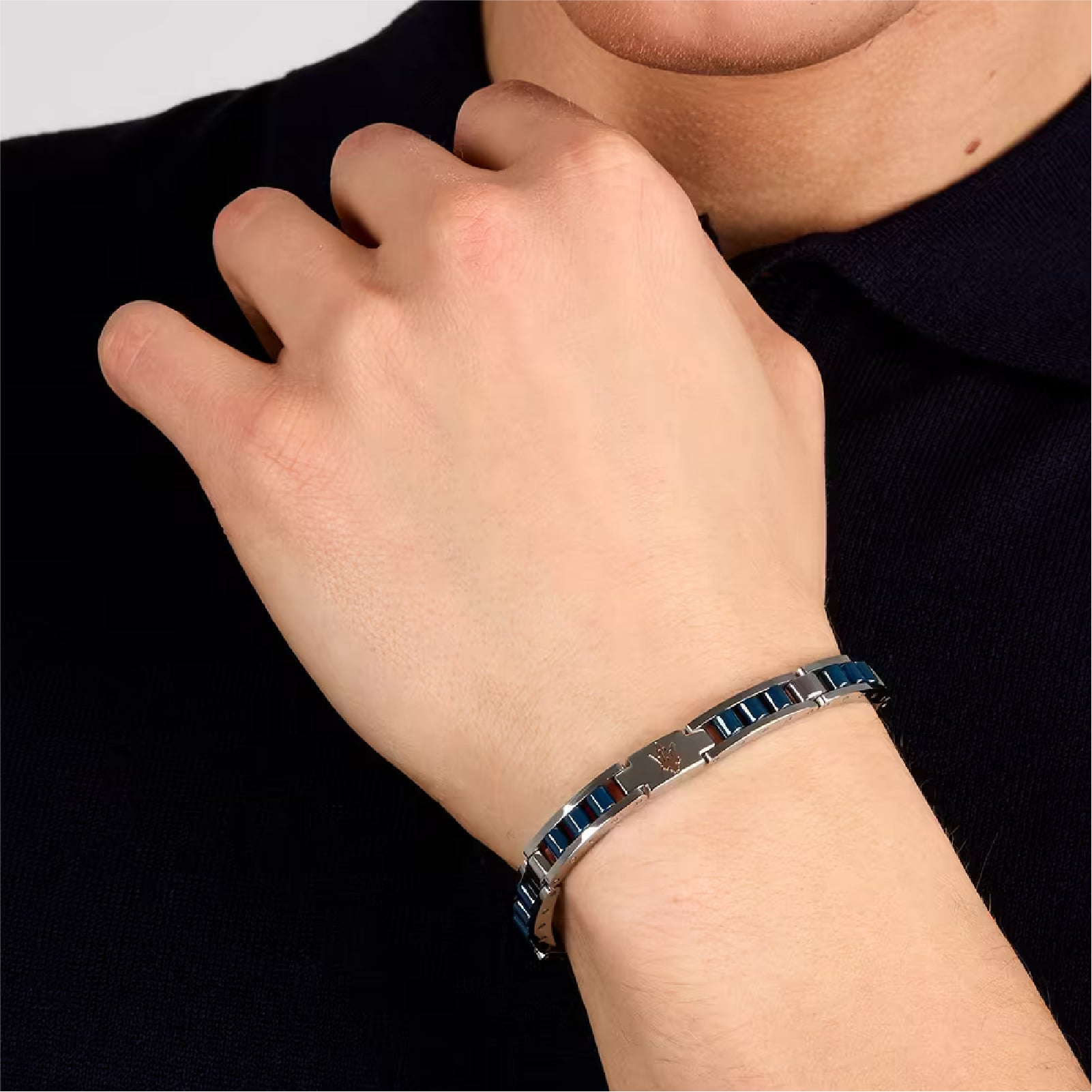 Bracciale catena da uomo Maserati acciaio rodiato e blu