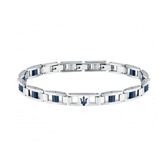 Bracciale catena da uomo Maserati in acciaio rodiato e blu