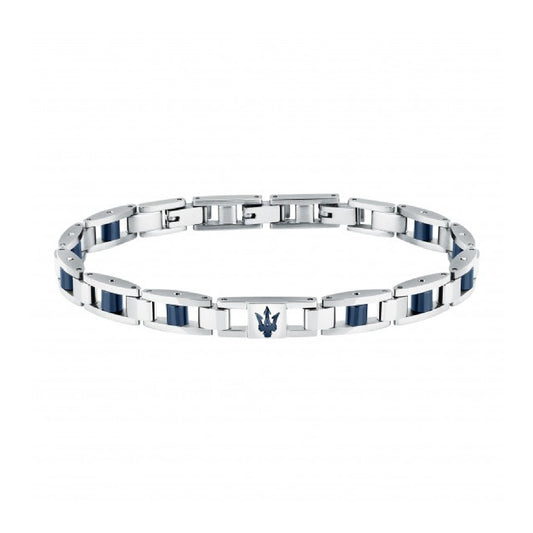 Bracciale catena da uomo Maserati in acciaio rodiato e blu