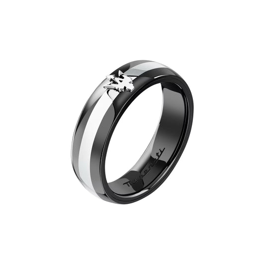 Anello a fascia da uomo Maserati in acciaio di colore nero 19