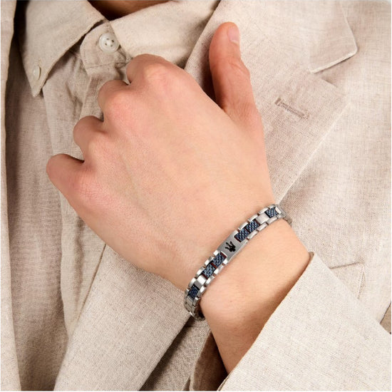 Bracciale catena uomo Maserati acciaio con lavorazione blu