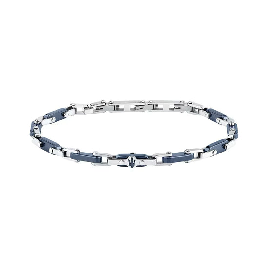 Bracciale Maserati Ceramic in acciaio con logo tridente blu 23 cm