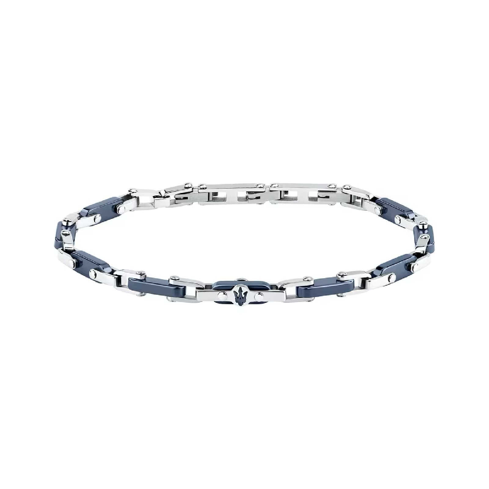 Bracciale Maserati Ceramic in acciaio con logo tridente blu 23 cm