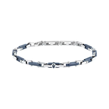 Bracciale Maserati Ceramic in acciaio con logo tridente blu 23 cm