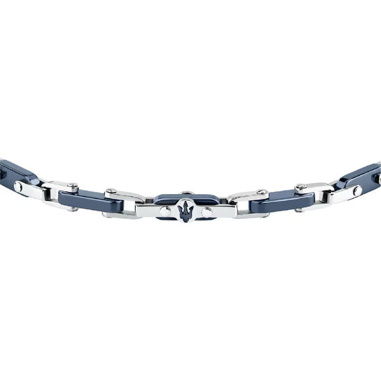 Bracciale Maserati Ceramic in acciaio con logo tridente blu 23 cm