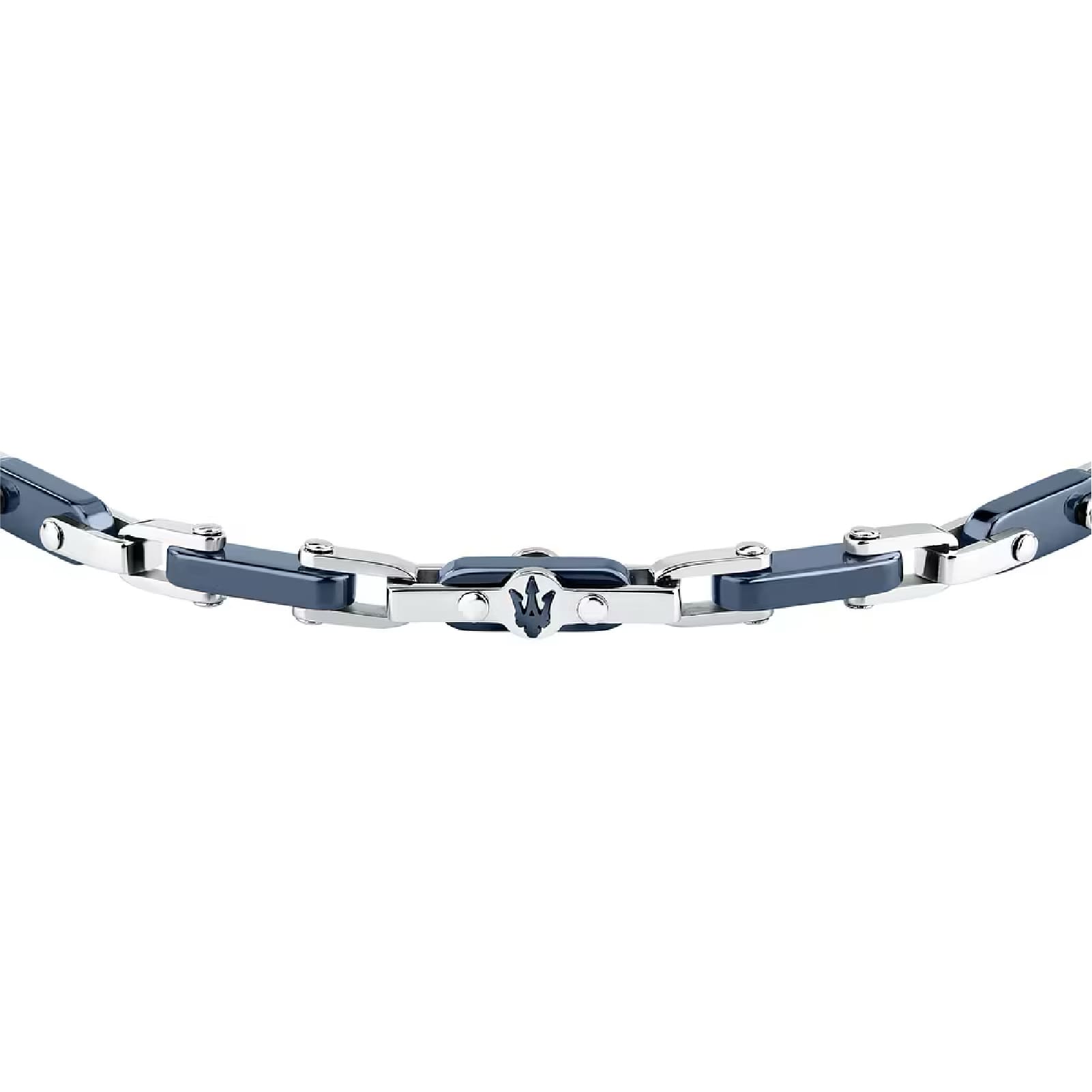 Bracciale Maserati Ceramic in acciaio con logo tridente blu 23 cm
