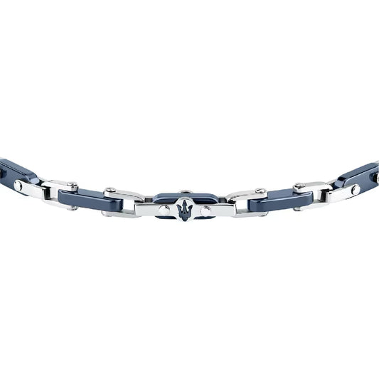 Bracciale Maserati Ceramic in acciaio con logo tridente blu 23 cm