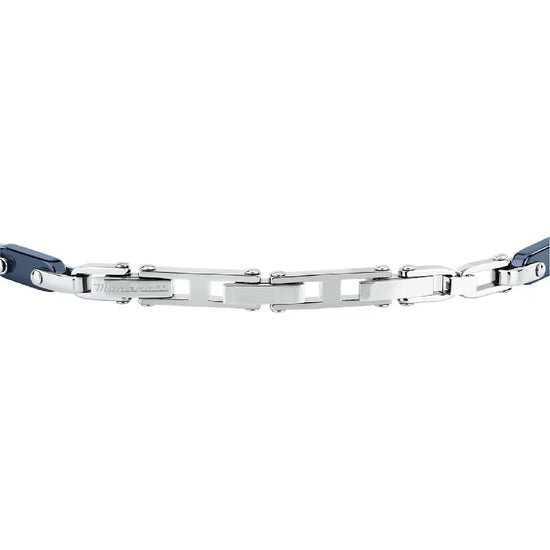 Bracciale Maserati Ceramic in acciaio con logo tridente blu 23 cm