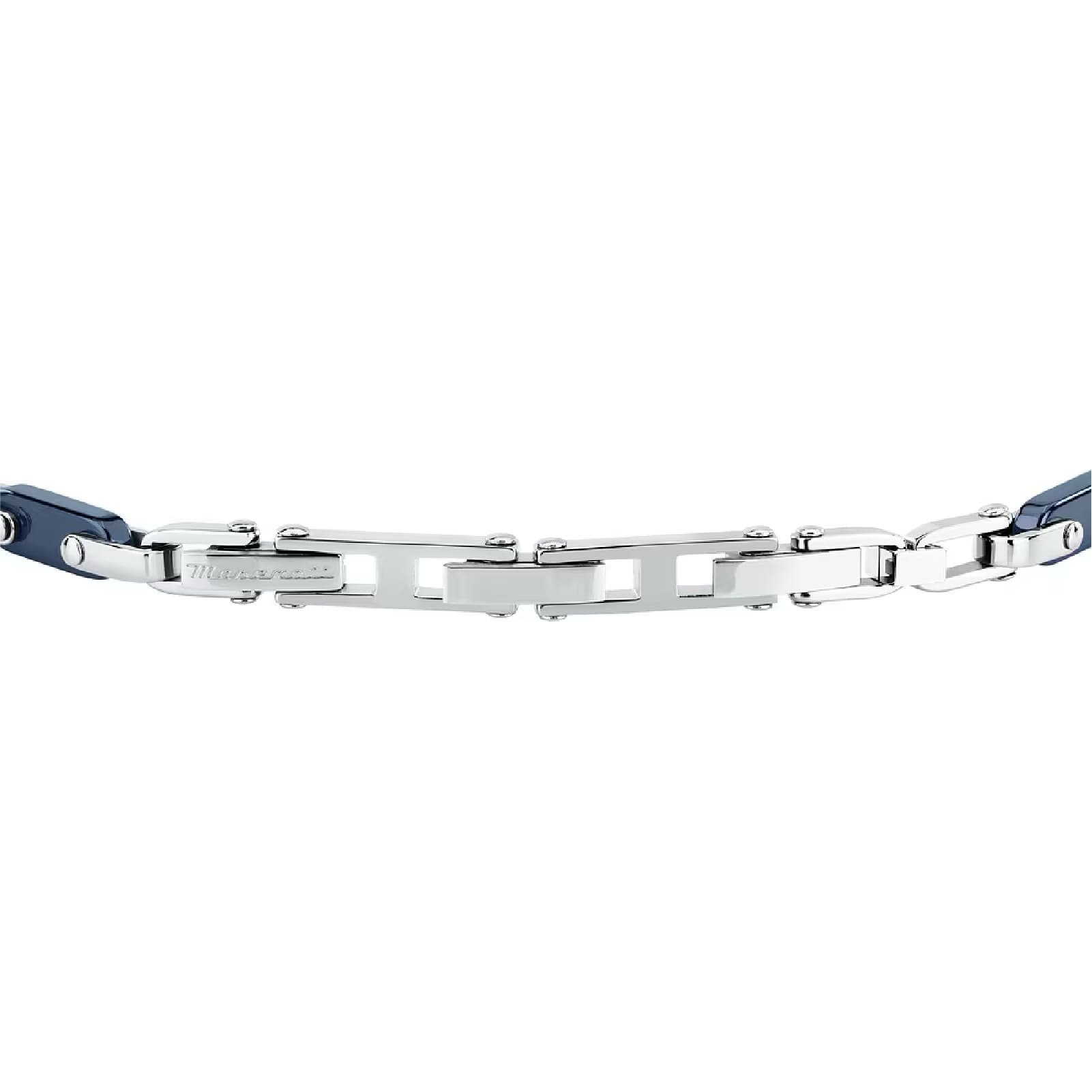 Bracciale Maserati Ceramic in acciaio con logo tridente blu 23 cm