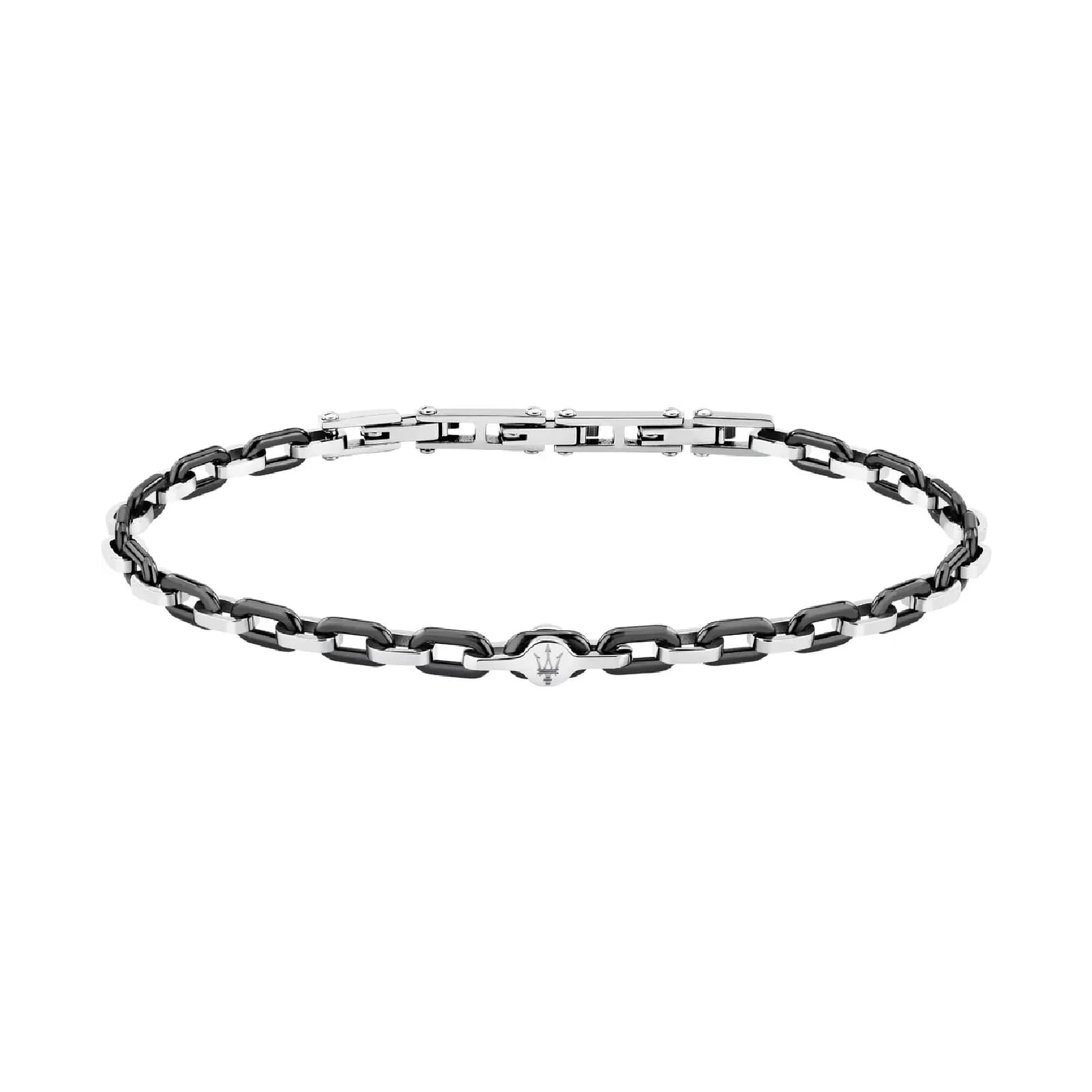Bracciale catena Maserati Ceramic in acciaio argento e nero 19,5 cm