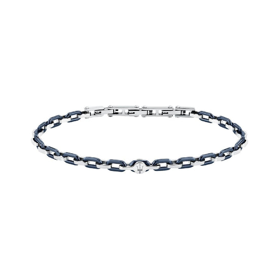 Bracciale catena Maserati Ceramic in acciaio argento e blu 19 cm