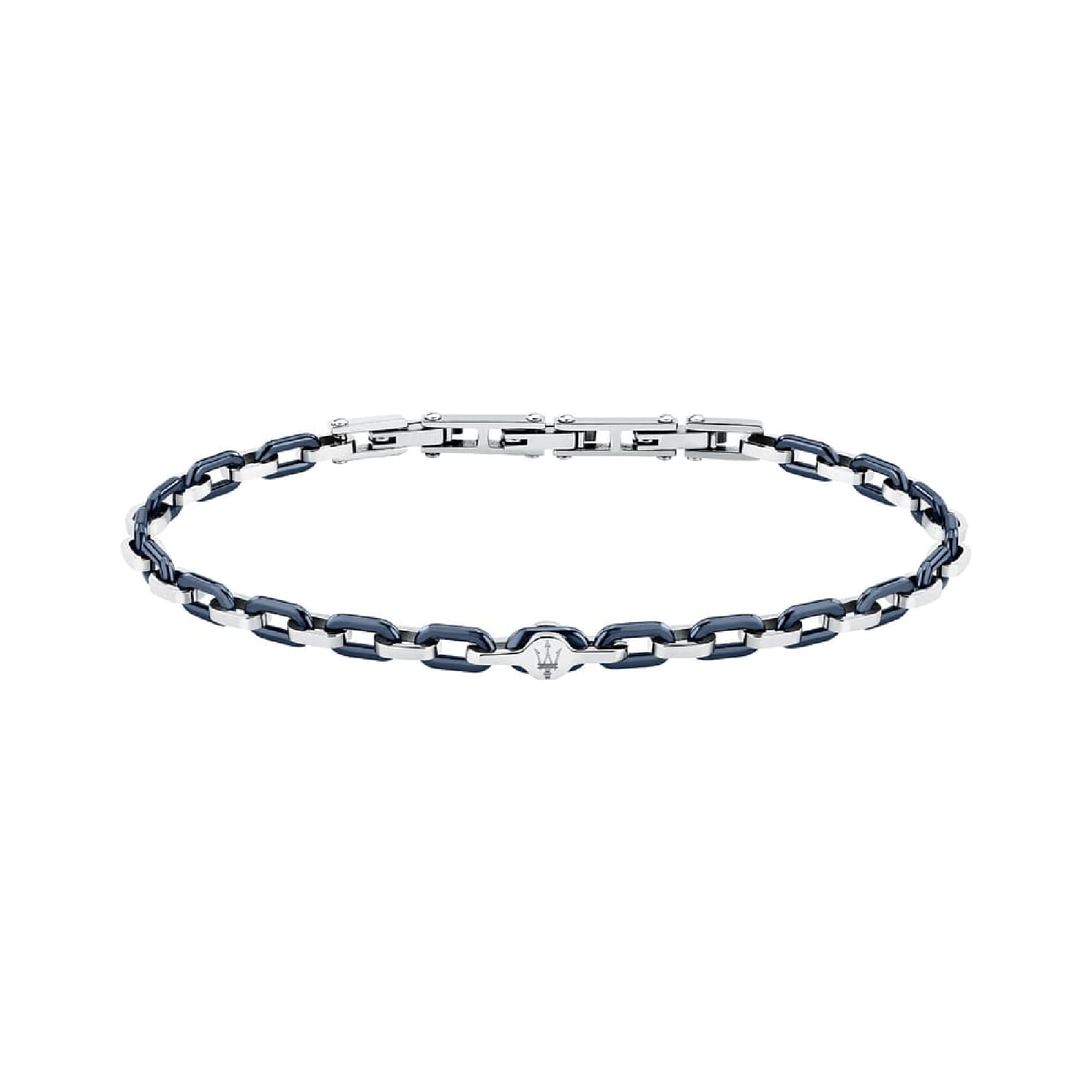 Bracciale catena Maserati Ceramic in acciaio argento e blu 19 cm