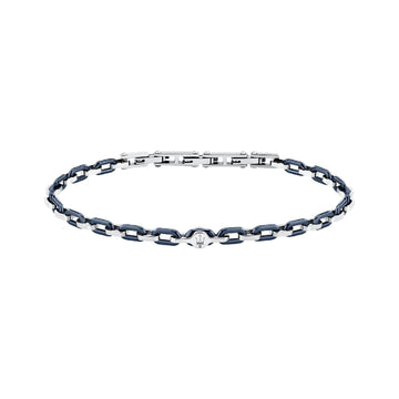 Bracciale catena Maserati Ceramic in acciaio argento e blu 19 cm