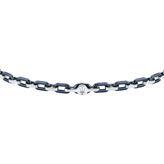 Bracciale catena Maserati Ceramic in acciaio argento e blu 19 cm