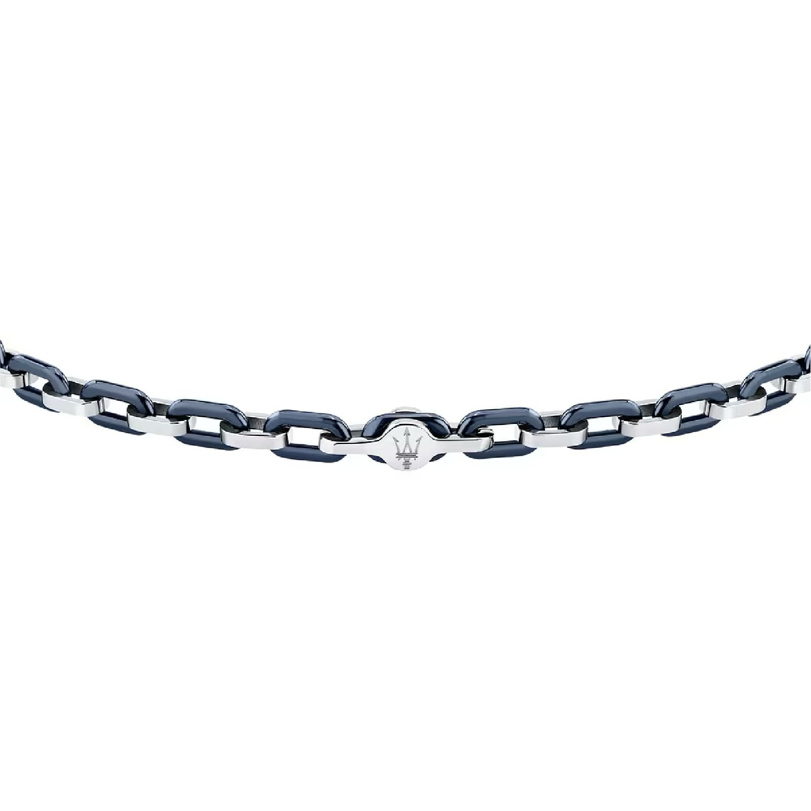 Bracciale catena Maserati Ceramic in acciaio argento e blu 19 cm