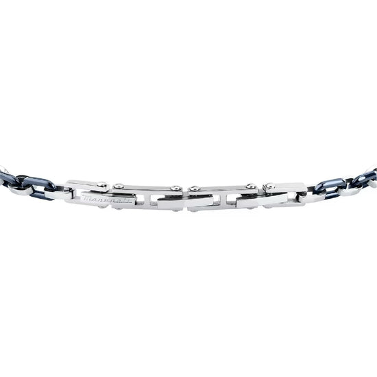 Bracciale catena Maserati Ceramic in acciaio argento e blu 19 cm