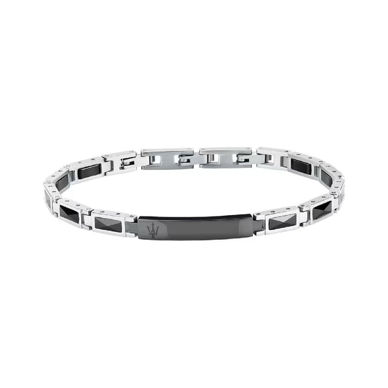 Bracciale Maserati Ceramic in acciaio con logo tridente nero 21,5 cm