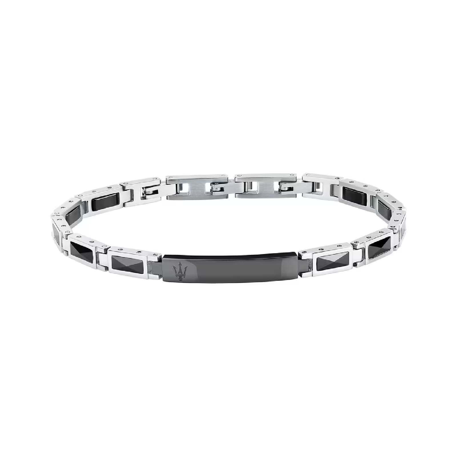 Bracciale Maserati Ceramic in acciaio con logo tridente nero 21,5 cm