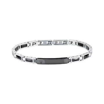 Bracciale Maserati Ceramic in acciaio con logo tridente nero 21,5 cm