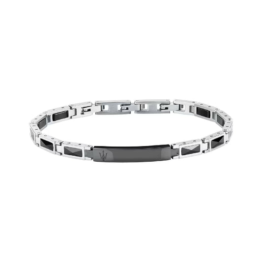 Bracciale Maserati Ceramic in acciaio con logo tridente nero 21,5 cm