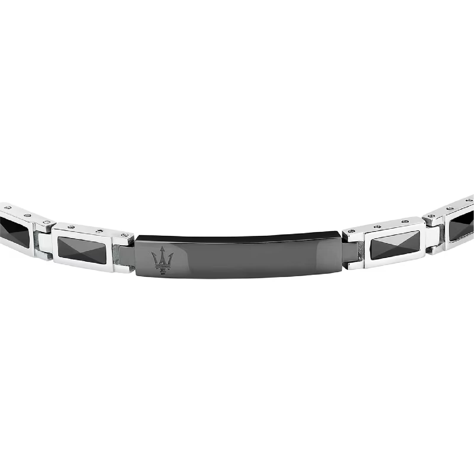 Bracciale Maserati Ceramic in acciaio con logo tridente nero 21,5 cm