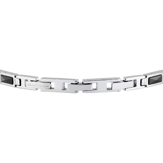 Bracciale Maserati Ceramic in acciaio con logo tridente nero 21,5 cm
