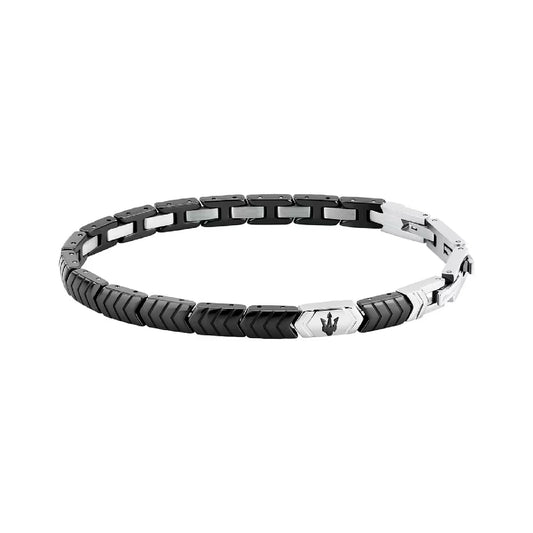 Bracciale catena Maserati Ceramic in acciaio silver e nero 18,5 cm