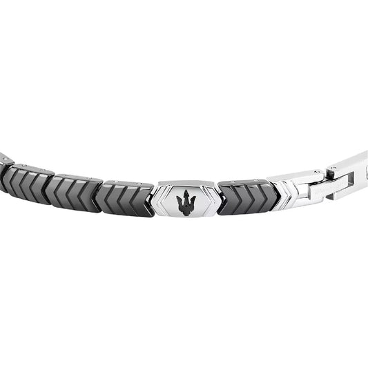 Bracciale catena Maserati Ceramic in acciaio silver e nero 18,5 cm