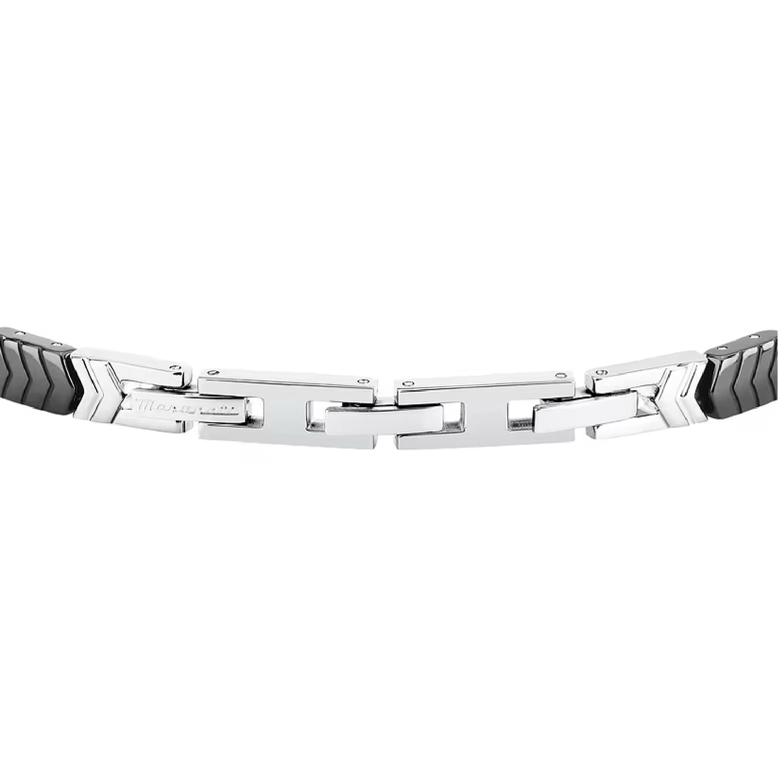 Bracciale catena Maserati Ceramic in acciaio silver e nero 18,5 cm