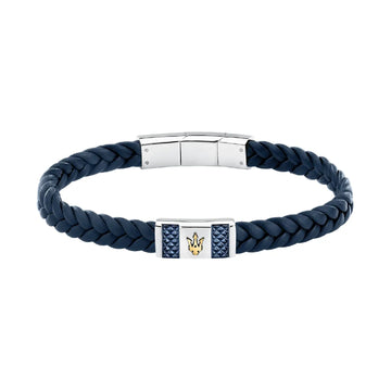 Bracciale Maserati in acciaio e pelle naturale argento e blu M.JM4249IK03