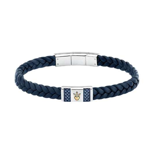 Bracciale Maserati in acciaio e pelle naturale argento e blu M.JM4249IK03