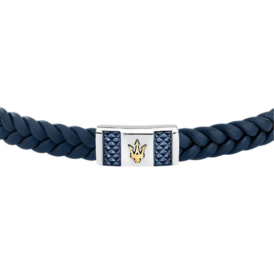 Bracciale Maserati in acciaio e pelle naturale argento e blu M.JM4249IK03