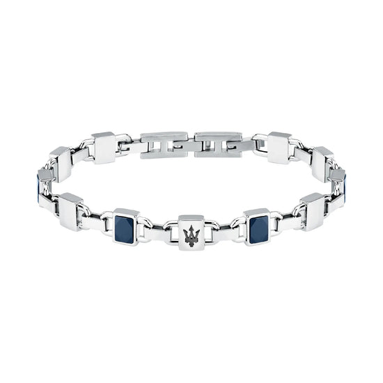 Bracciale da uomo Maserati in acciaio e ceramica blu Regolabile 19-22 cm