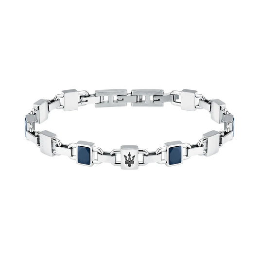 Bracciale da uomo Maserati in acciaio e ceramica blu Regolabile 19-22 cm