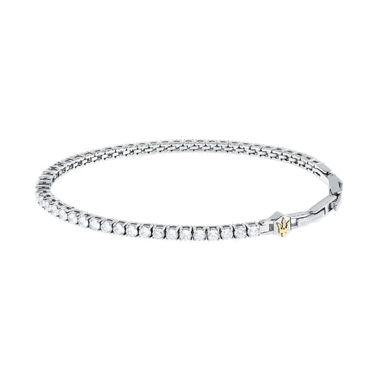 Bracciale tennis Maserati in acciaio con zirconi bianchi Regolabile 18,5 -21,5 cm