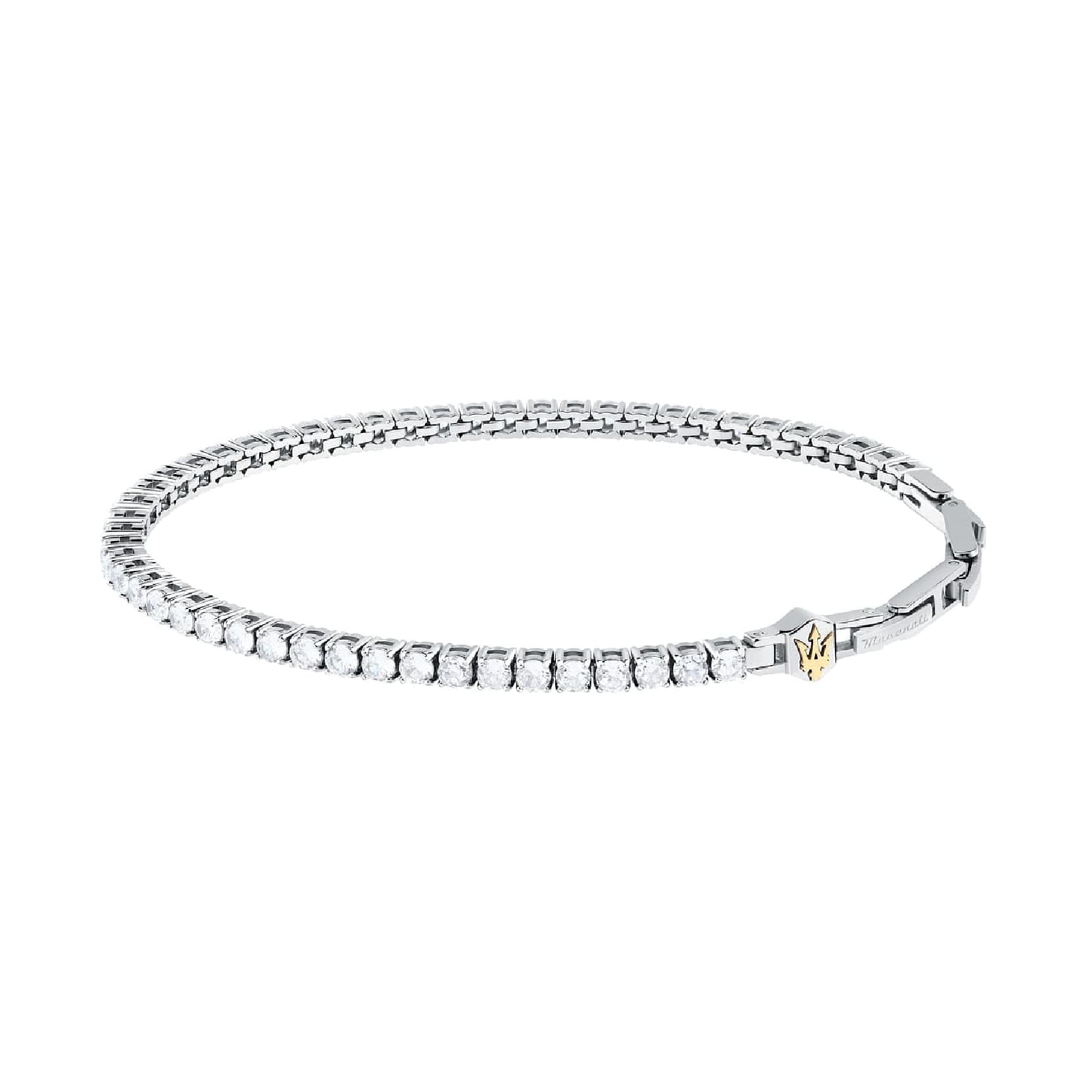 Bracciale tennis Maserati in acciaio con zirconi bianchi Regolabile 18,5 -21,5 cm