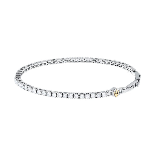 Bracciale tennis Maserati in acciaio con zirconi bianchi Regolabile 18,5 -21,5 cm