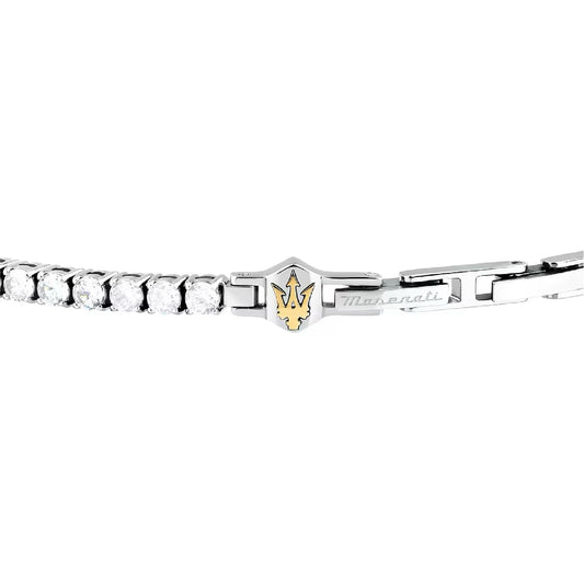 Bracciale tennis Maserati in acciaio con zirconi bianchi Regolabile 18,5 -21,5 cm