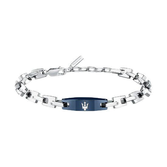 Bracciale da uomo Maserati in acciaio con tag blu Regolabile 19-22 cm