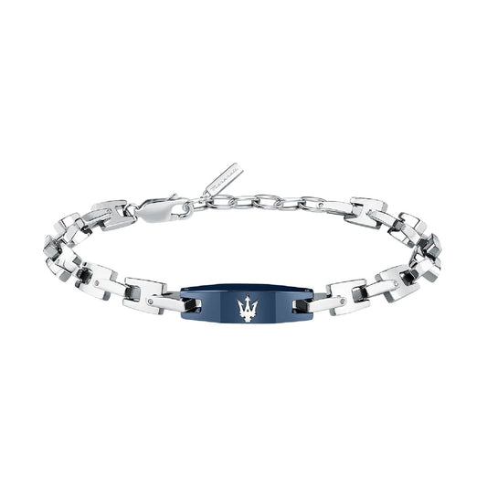 Bracciale da uomo Maserati in acciaio con tag blu Regolabile 19-22 cm