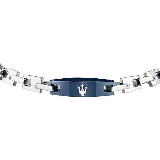 Bracciale da uomo Maserati in acciaio con tag blu Regolabile 19-22 cm