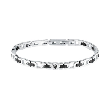 Bracciale da uomo Maserati in acciaio con elementi neri Regolabile 18-21,5 cm