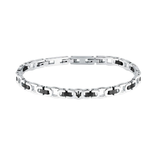 Bracciale da uomo Maserati in acciaio con elementi neri Regolabile 18-21,5 cm