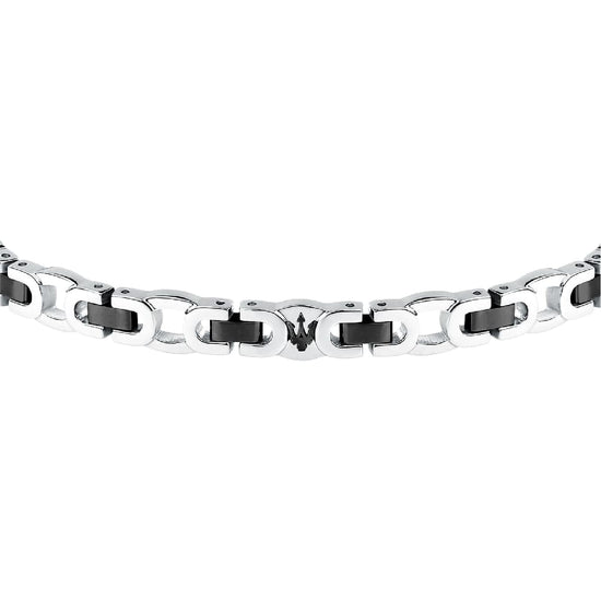 Bracciale da uomo Maserati in acciaio con elementi neri Regolabile 18-21,5 cm