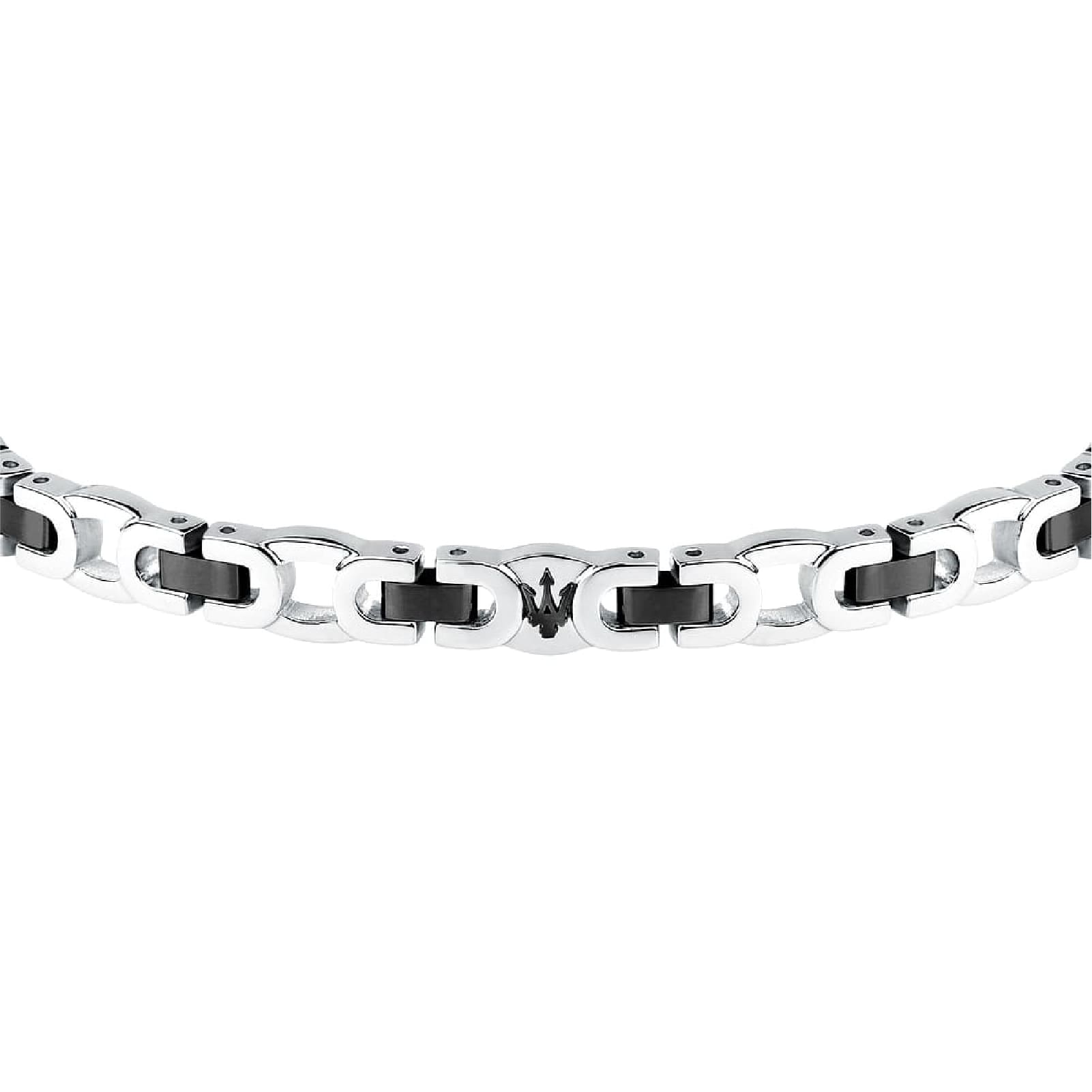 Bracciale da uomo Maserati in acciaio con elementi neri Regolabile 18-21,5 cm