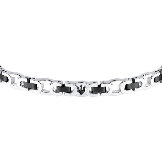 Bracciale da uomo Maserati in acciaio con elementi neri Regolabile 18-21,5 cm