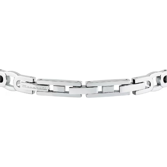 Bracciale da uomo Maserati in acciaio con elementi neri Regolabile 18-21,5 cm