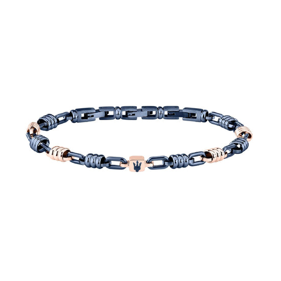 Bracciale catena Maserati in acciaio blu e rose gold da uomo 21,5 cm