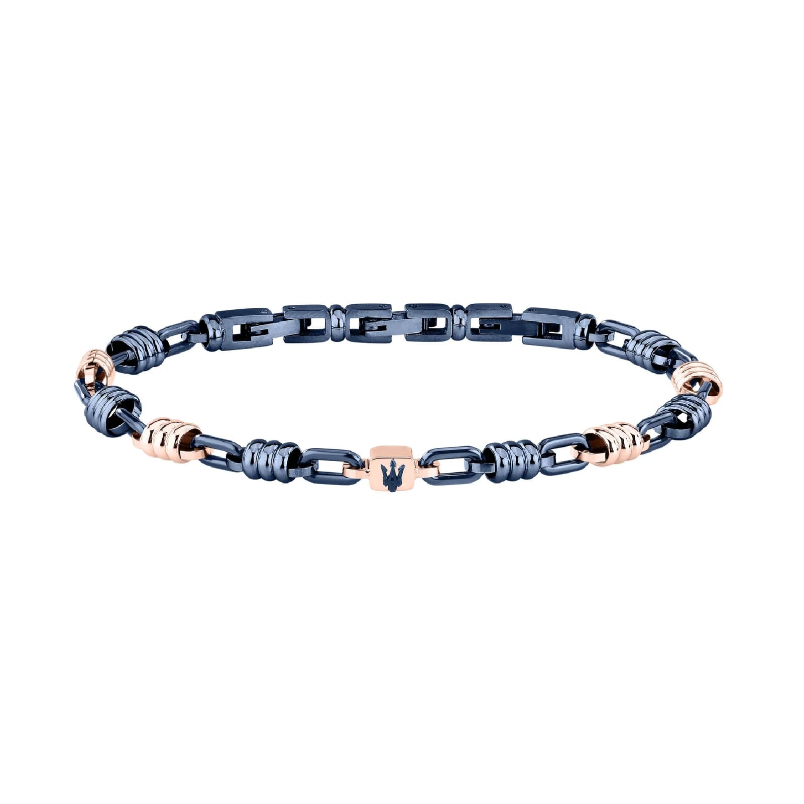 Bracciale catena Maserati in acciaio blu e rose gold da uomo 21,5 cm